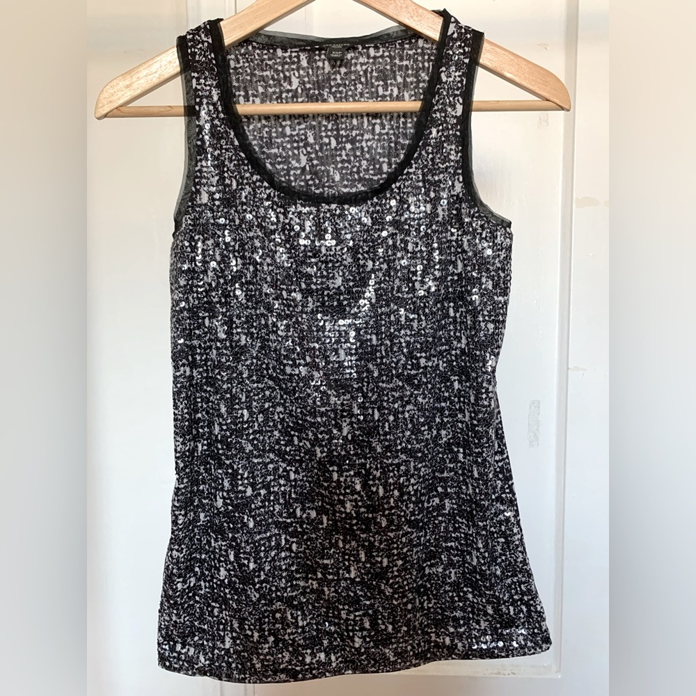 Ann Taylor Black and Gray Sparkle Beading Shirt